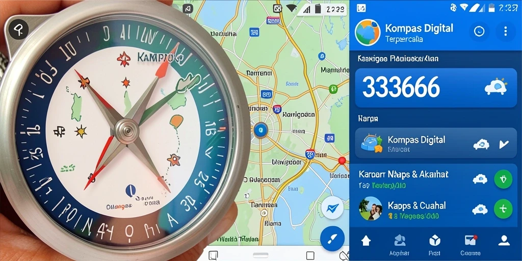 Antarmuka aplikasi Kompas Digital yang simple dan efektif.