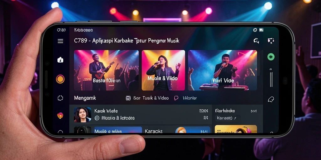 Antarmuka C789 dengan lirik dan fitur karaoke.
