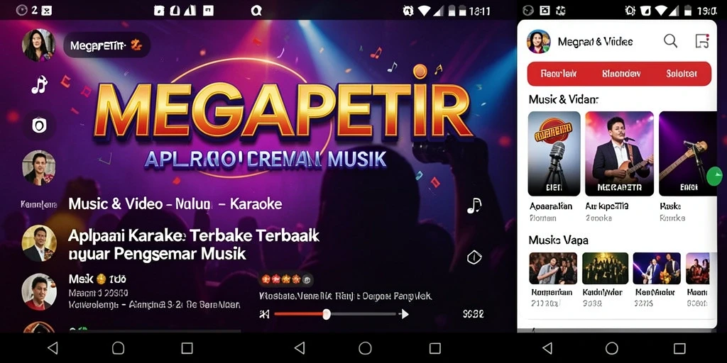 Screenshot MEGAPETIR menampilkan antarmuka Karaoke yang menarik dan intuitif.