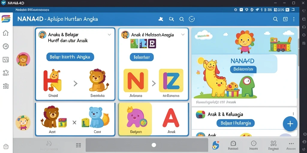 Antarmuka NANA4D yang menarik untuk belajar huruf dan angka.